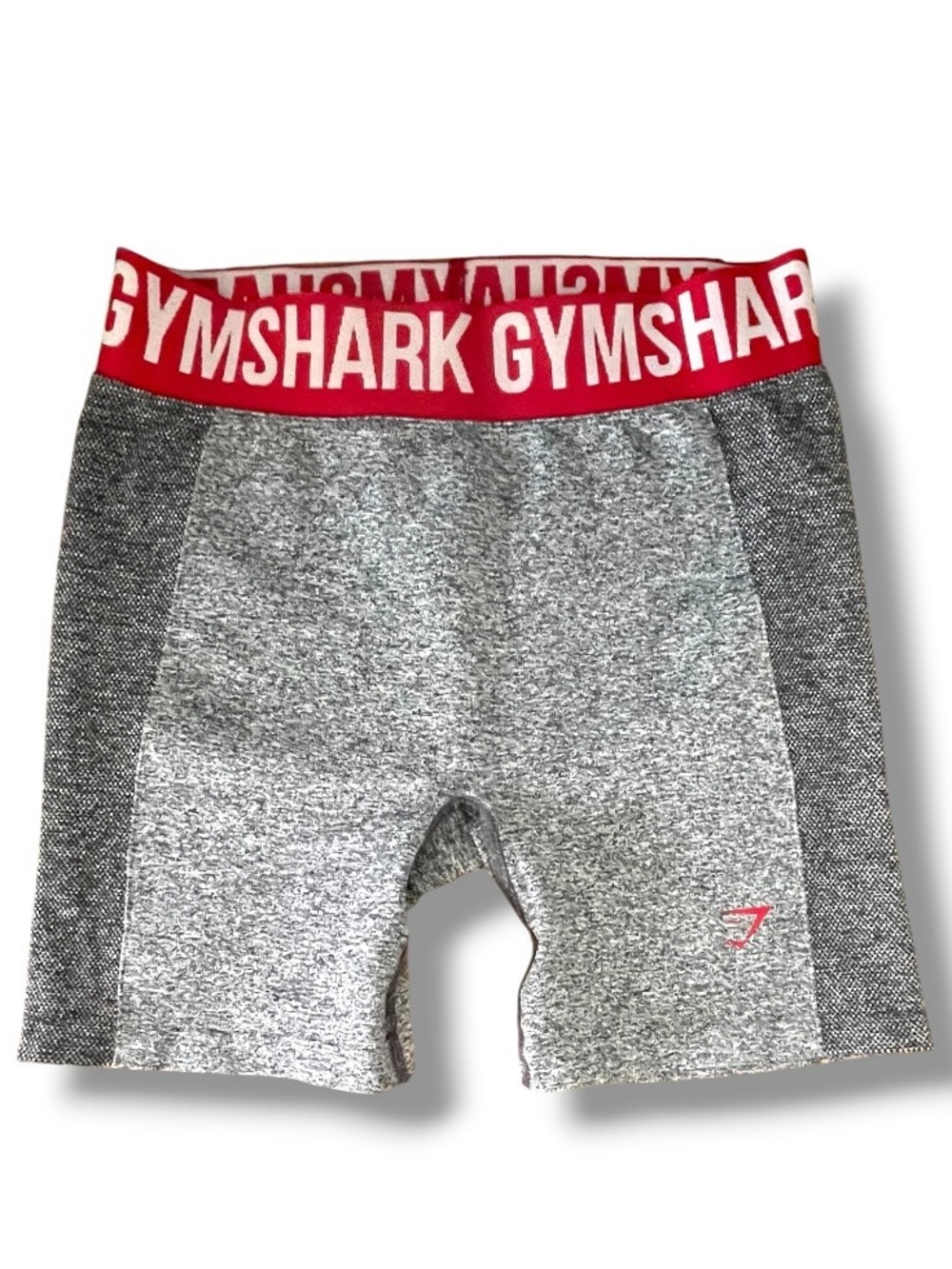 Gymshark Gray Contour Biker Shorts Red Logo Waistband High Rise Shapewear